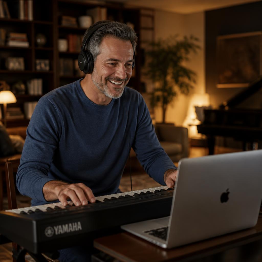 Adultos aprendiendo música de forma virtual