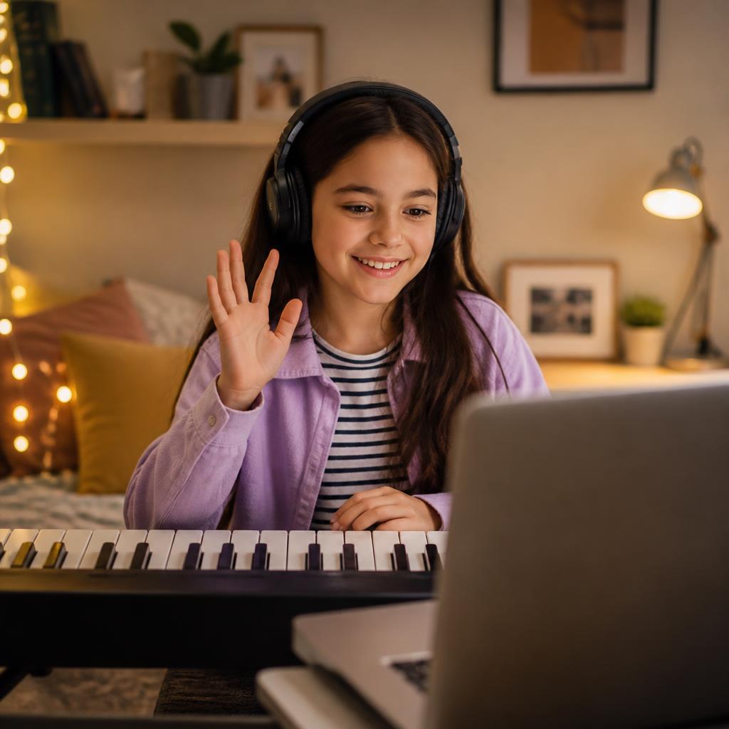 Niños aprendiendo música de forma virtual