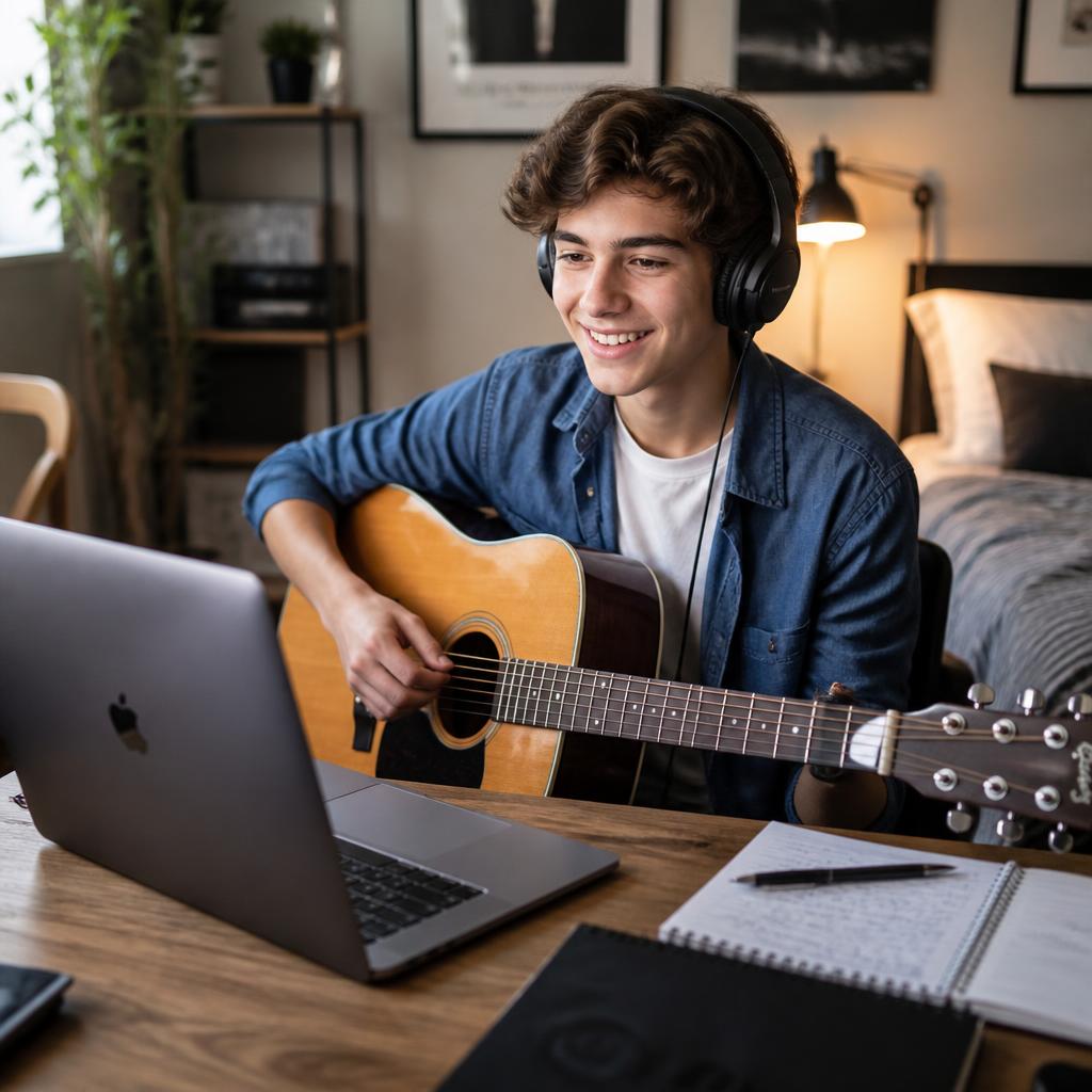 Jóvenes aprendiendo música de forma virtual